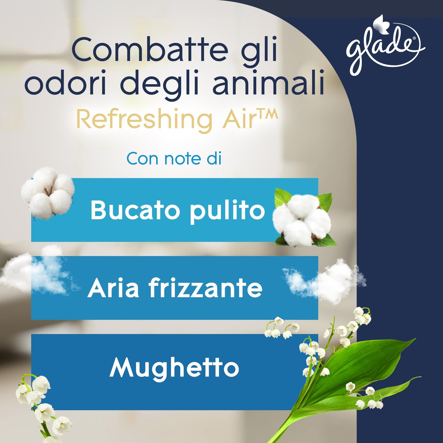 Glade Deodorante per Ambienti Spray, Fragranza Refreshing Air, Combatte gli odori degli animali domestici, 12 Spray da 300ml