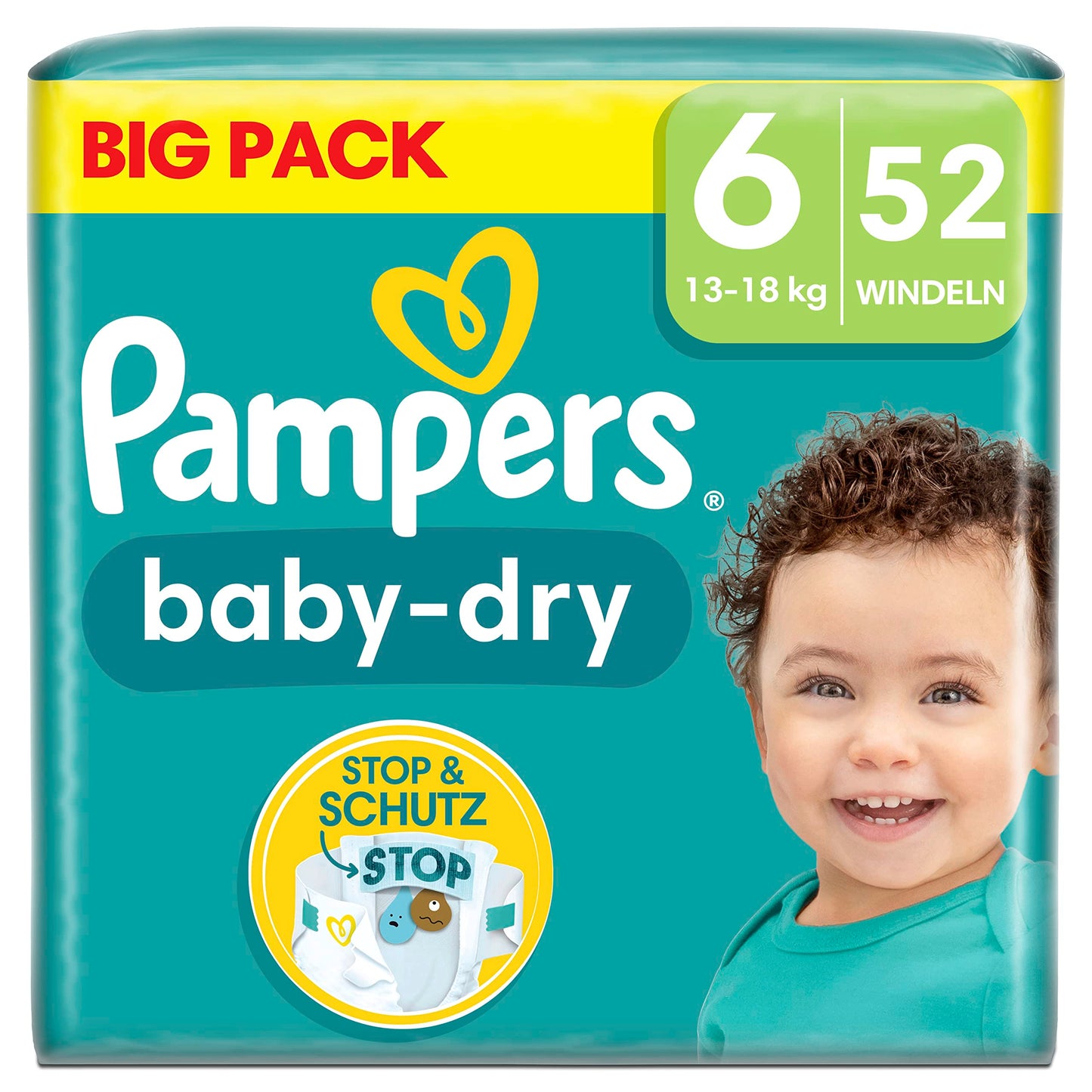 Pampers Baby-Dry, pannolini taglia 6, 52 pezzi, fino a 12 ore di protezione totale, 13 kg-18 kg