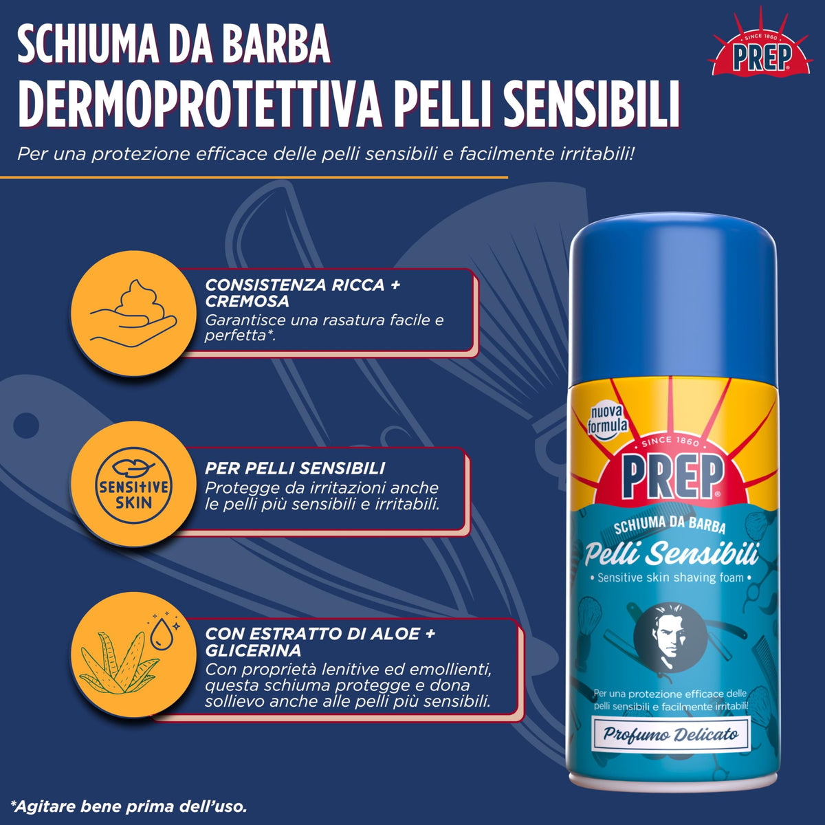 Prep Schiuma da Barba Pelli Sensibili per Pelli Sensibili e Facilmente Irritabili, 300ml
