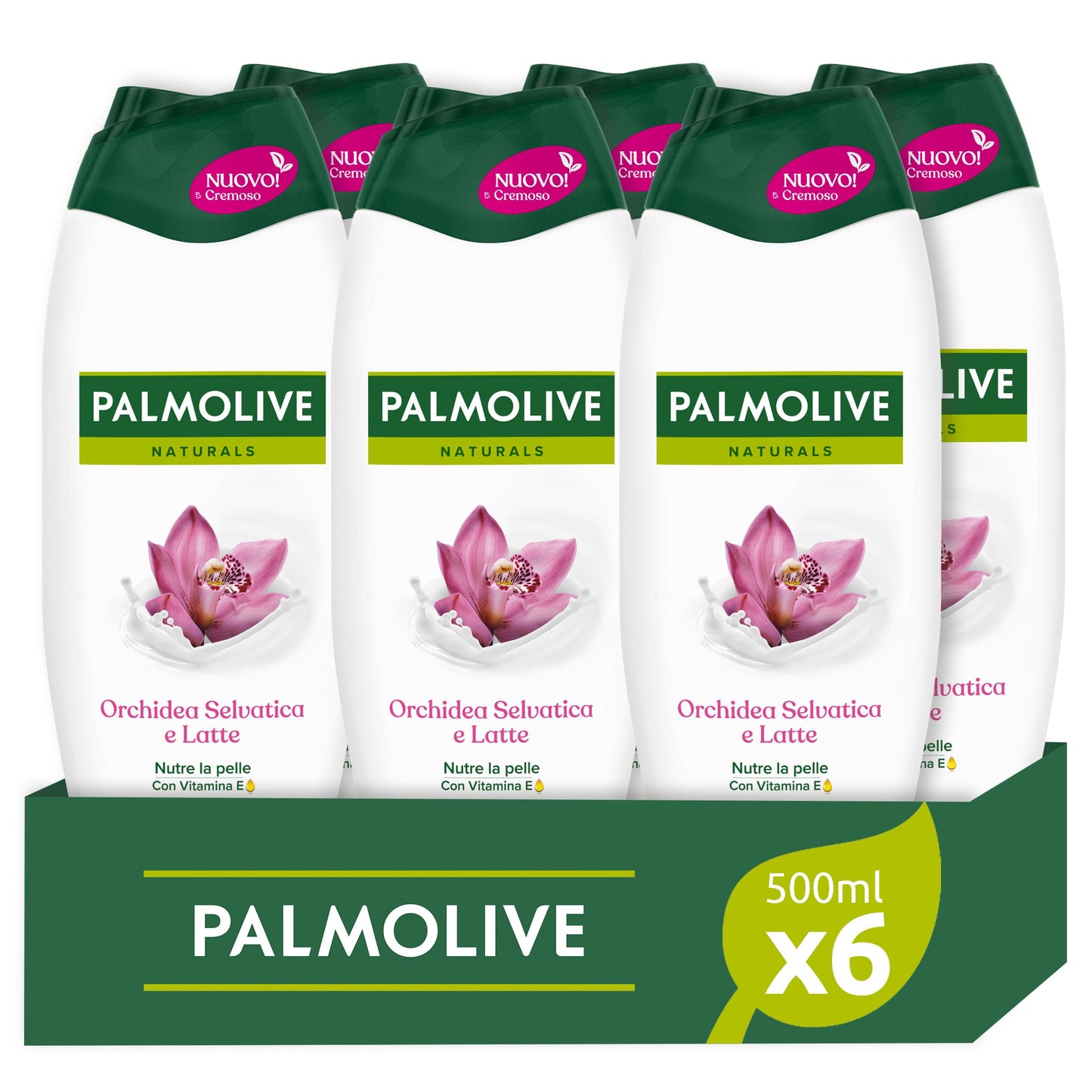Palmolive Bagnoschiuma Naturals Orchidea e Latte 500ml | Bagnodoccia con vitamina E | Lascia la pelle morbida | Con latte di mandorla di origine vegetale | Ingredienti per il 95% di origine naturale*