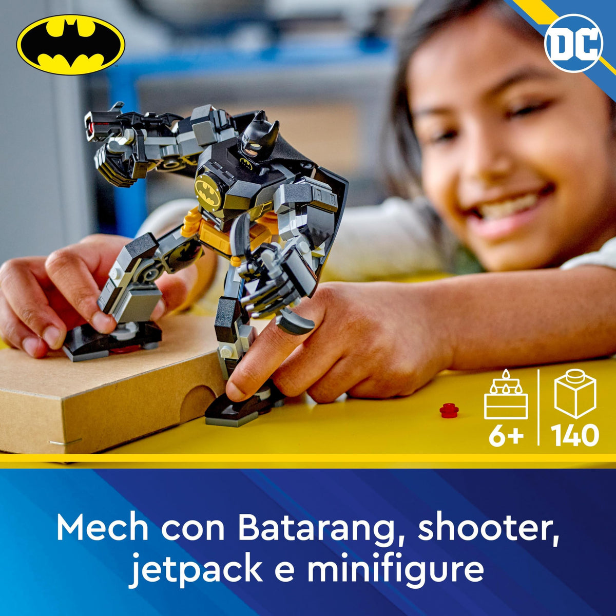LEGO DC Armatura Mech di Batman, Action Figure Giocattolo da Costruire, Robot Snodabile da Collezione con Minifigure e Batarang, Giochi Creativi per Bambini e Bambine da 6 Anni, Piccolo Regalo 76270