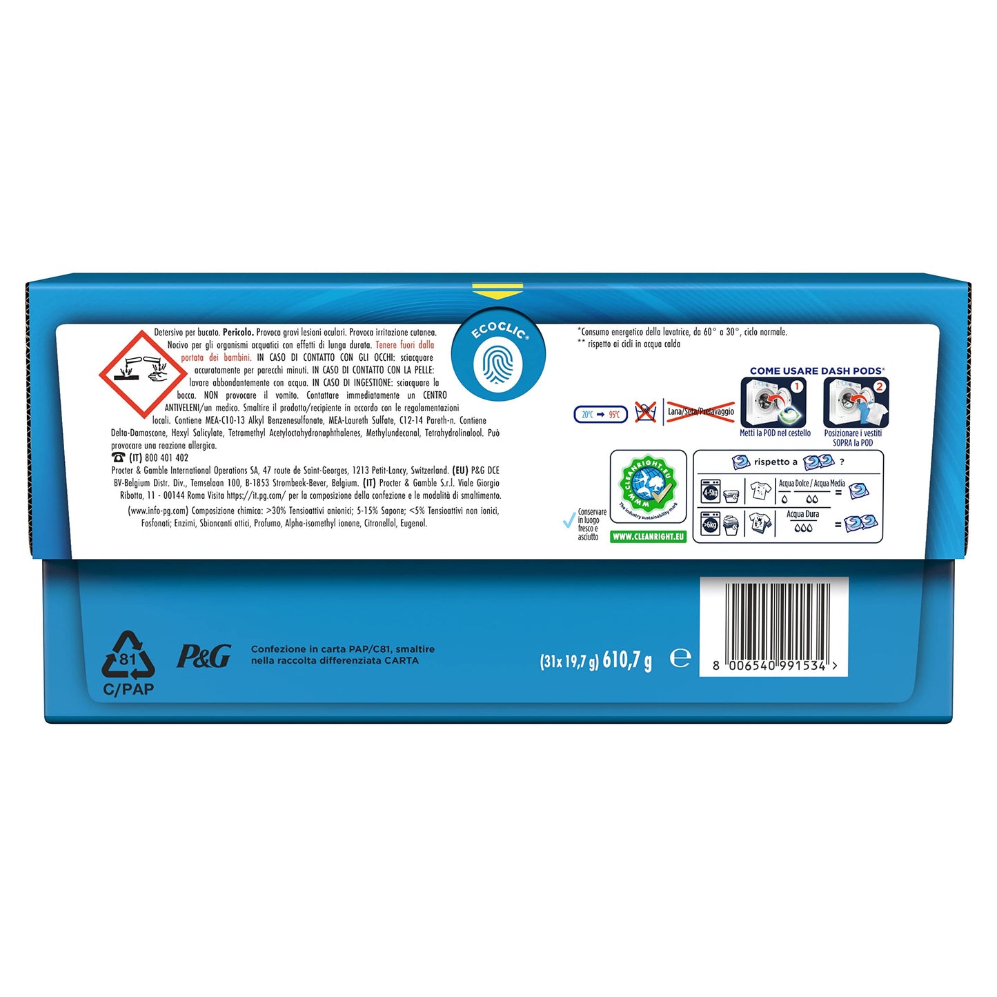 Dash Pods Detersivo Lavatrice In Capsule Salva Colore, 31 x 19.7g