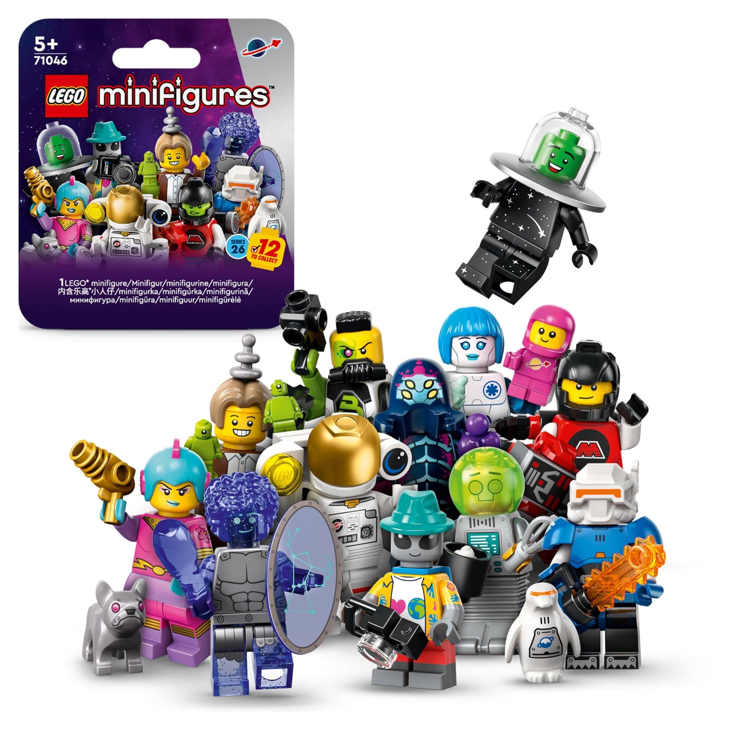 LEGO Minifigures Serie 26 Spazio, Scatola con 1 di 12 Personaggi Giocattolo a Caso da Collezione, Inclusi un Astronauta e un Robot Maggiordomo, Set di Giochi per Bambini e Bambine da 5 Anni 71046