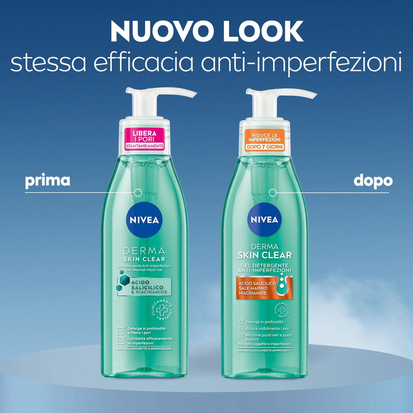 NIVEA Derma Skin Clear Gel Detergente Viso Anti-Imperfezioni 150 ml, Detergente viso pelle grassa e mista con Acido Salicilico, Sale Marino e Niacinamide, Detergente schiumogeno viso purificante