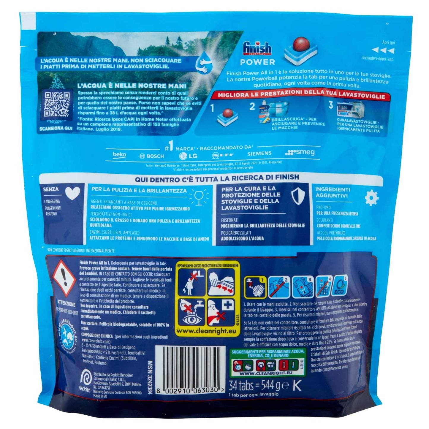 Finish Power All in One Regular pastiglie lavastoviglie 34 lavaggi 544 gr