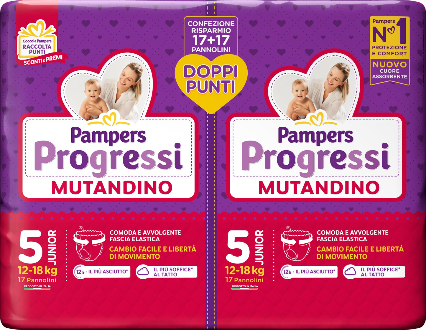 Pampers Progressi Mutandino Junior, Pacco Doppio, Taglia 5 (12-18 kg), 34 Pannolini