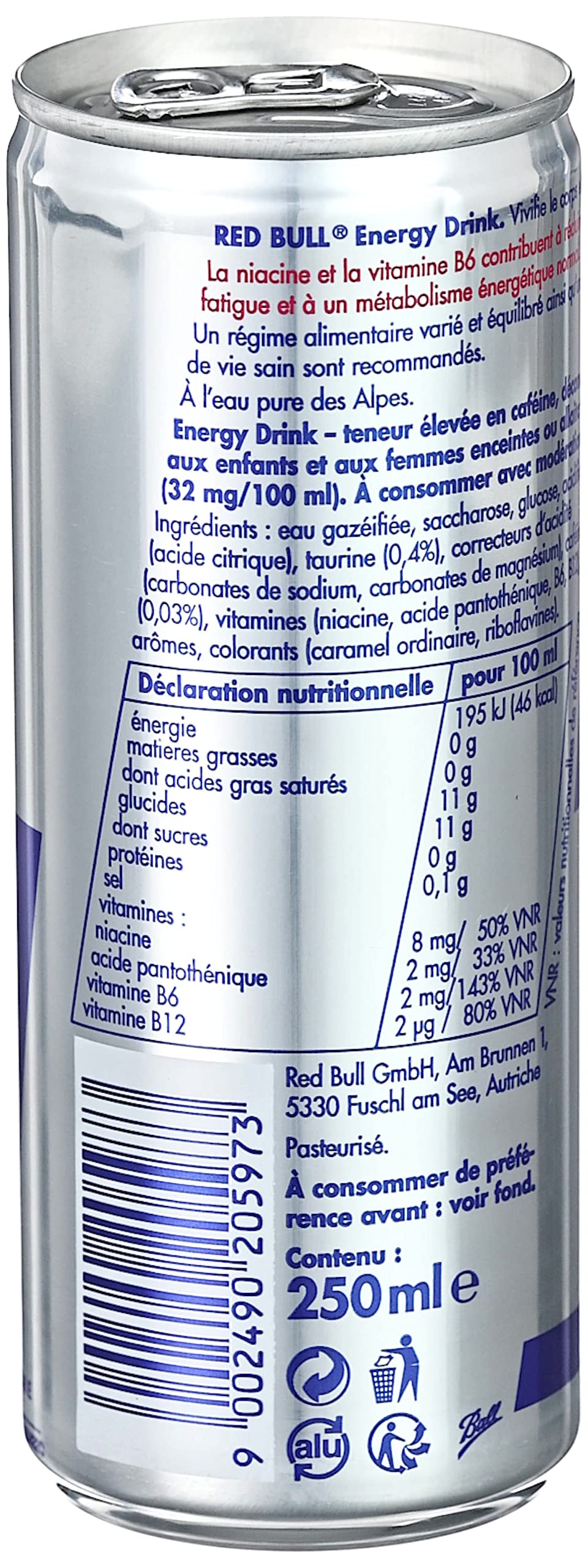 Canette Red Bull 25 cl Boisson énergisante -