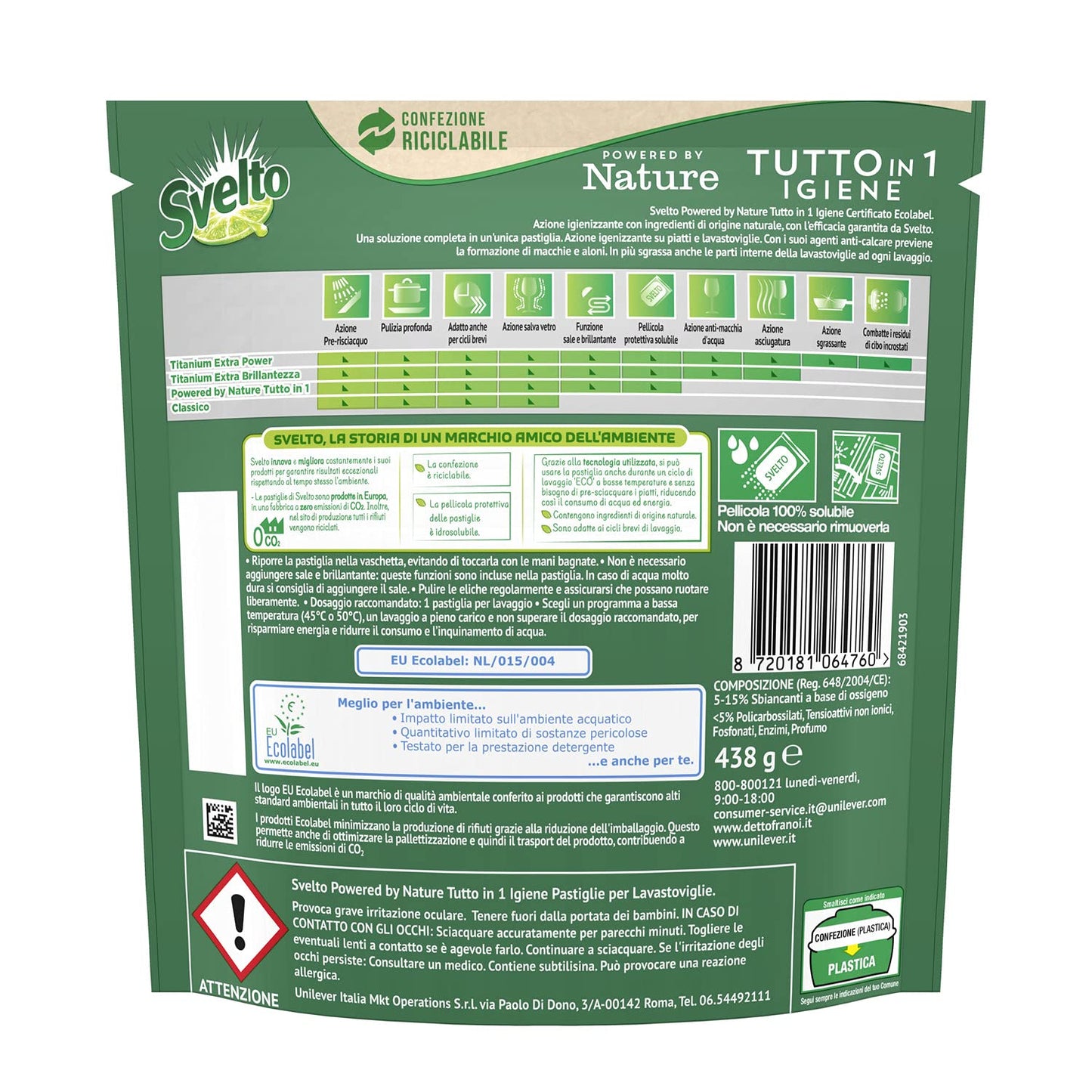 Svelto Pastiglie Per Lavastoviglie Powered By Nature Extra Igiene Megapack Da, Con Certificazione Ecolabel, 200 Unità