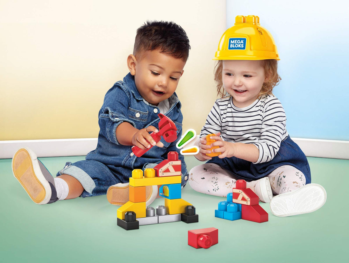 MEGA Bloks Kit del Piccolo Costruttore con 18 Blocchi, Caschetto e Martello di Plastica, Giocattolo per Bambini 2+ Anni, GNT91
