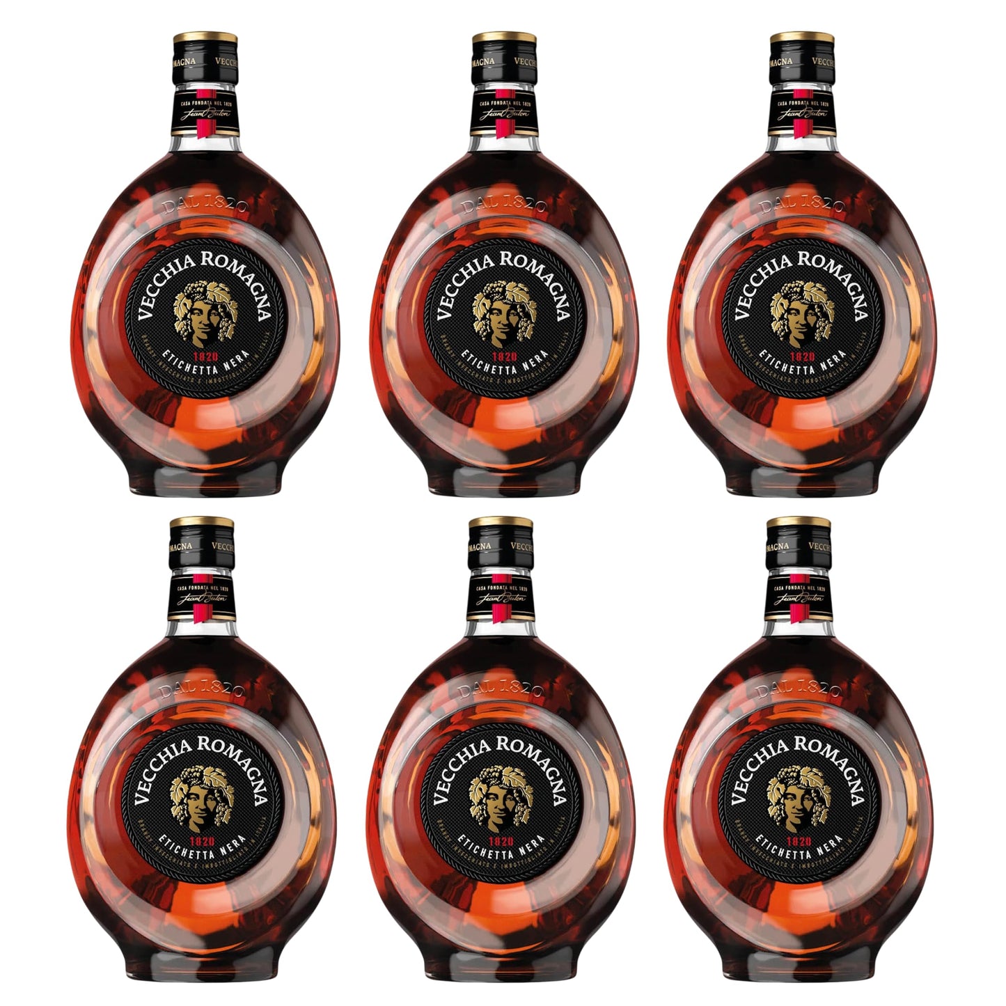 Vecchia Romagna Etichetta Nera Brandy 6 x 1lt | Confezione da 6 Bottiglie da 1 Litro