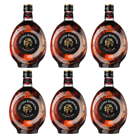 Vecchia Romagna Etichetta Nera Brandy 6 x 1lt | Confezione da 6 Bottiglie da 1 Litro