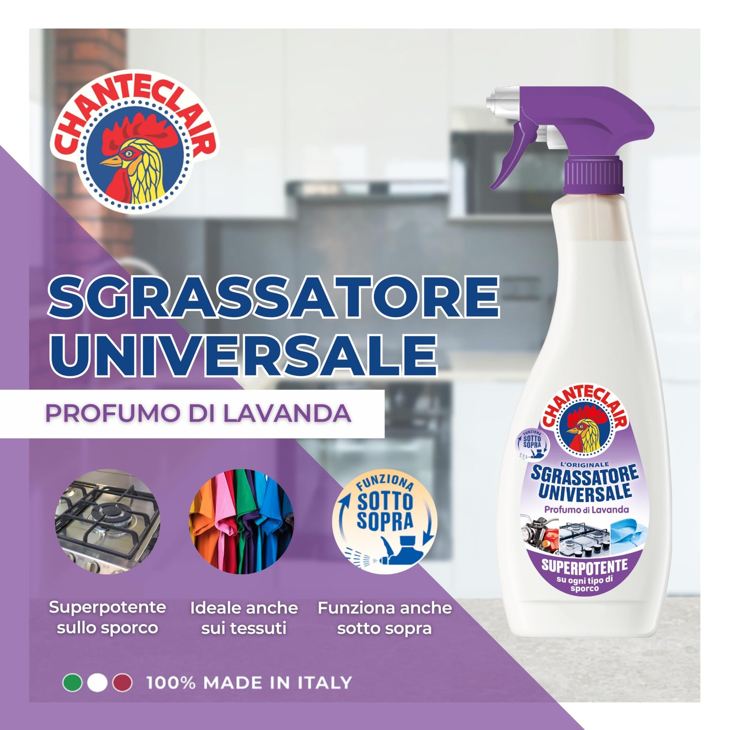Chanteclair - Sgrassatore Universale Formato Ricarica, Superpotente, Profumo di Lavanda, Formula Originale - 12 Flaconi da 750 ml