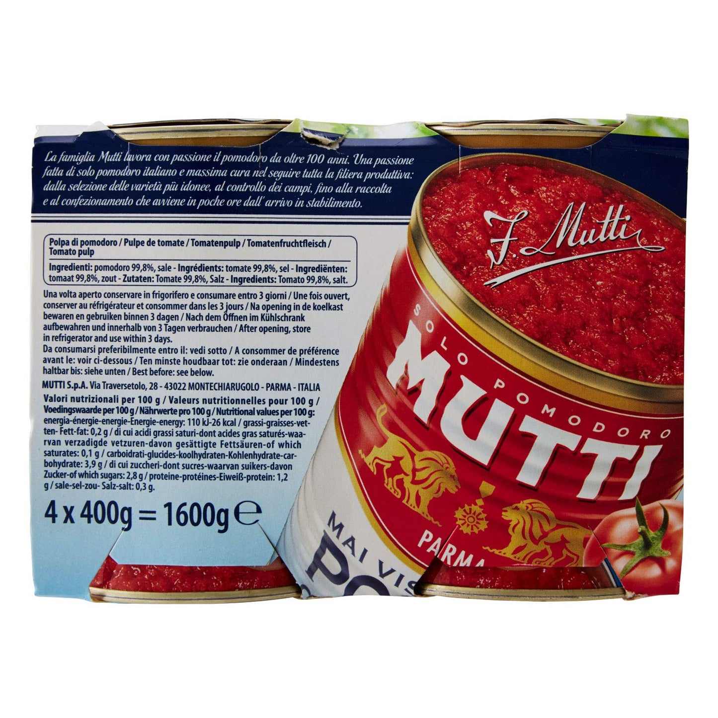 Mutti Polpa Di Pomodoro Scatola, 4x400g