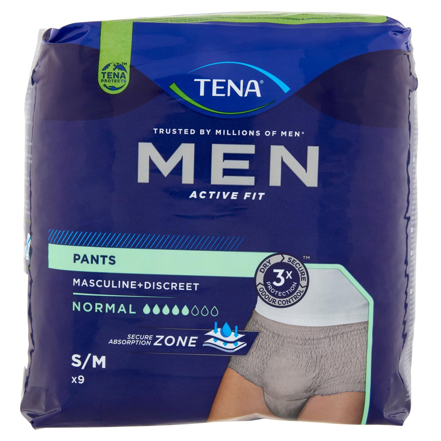 Tena Men Active Fit Pants Normal Mutandine Assorbenti Uomo Taglia S/M, 9 Pezzi