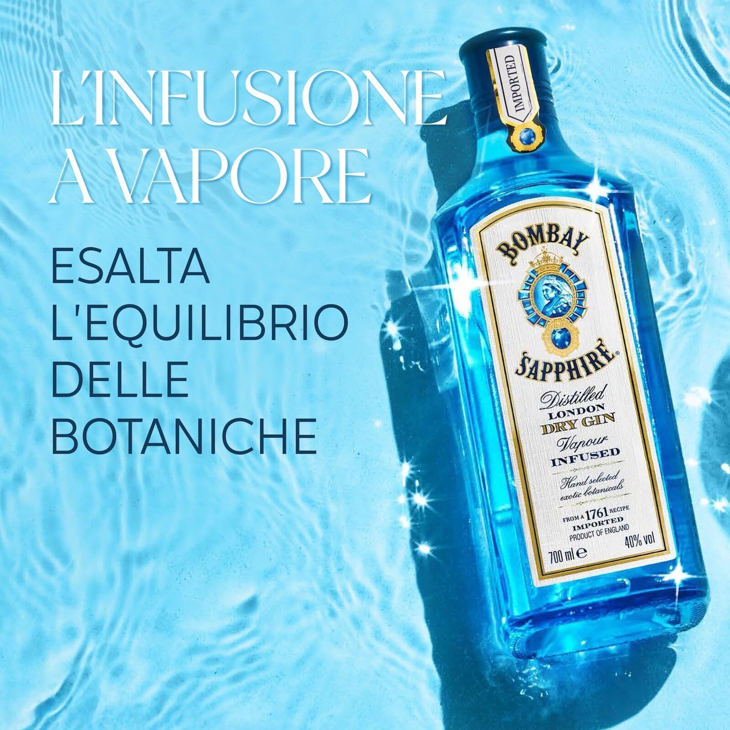 Miniature di Bombay Sapphire London Dry Gin, 40% vol., 5 cl / 50 ml (Confezione da 12), gin 100% infuso a vapore con 10 botanical accuratamente selezionati