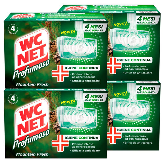 Wc Net - Tavoletta Profumoso 3 Effect, Detergente Igienizzante Solido per WC, Fragranza Mountain Fresh, 4 Pezzi x 4 Confezioni