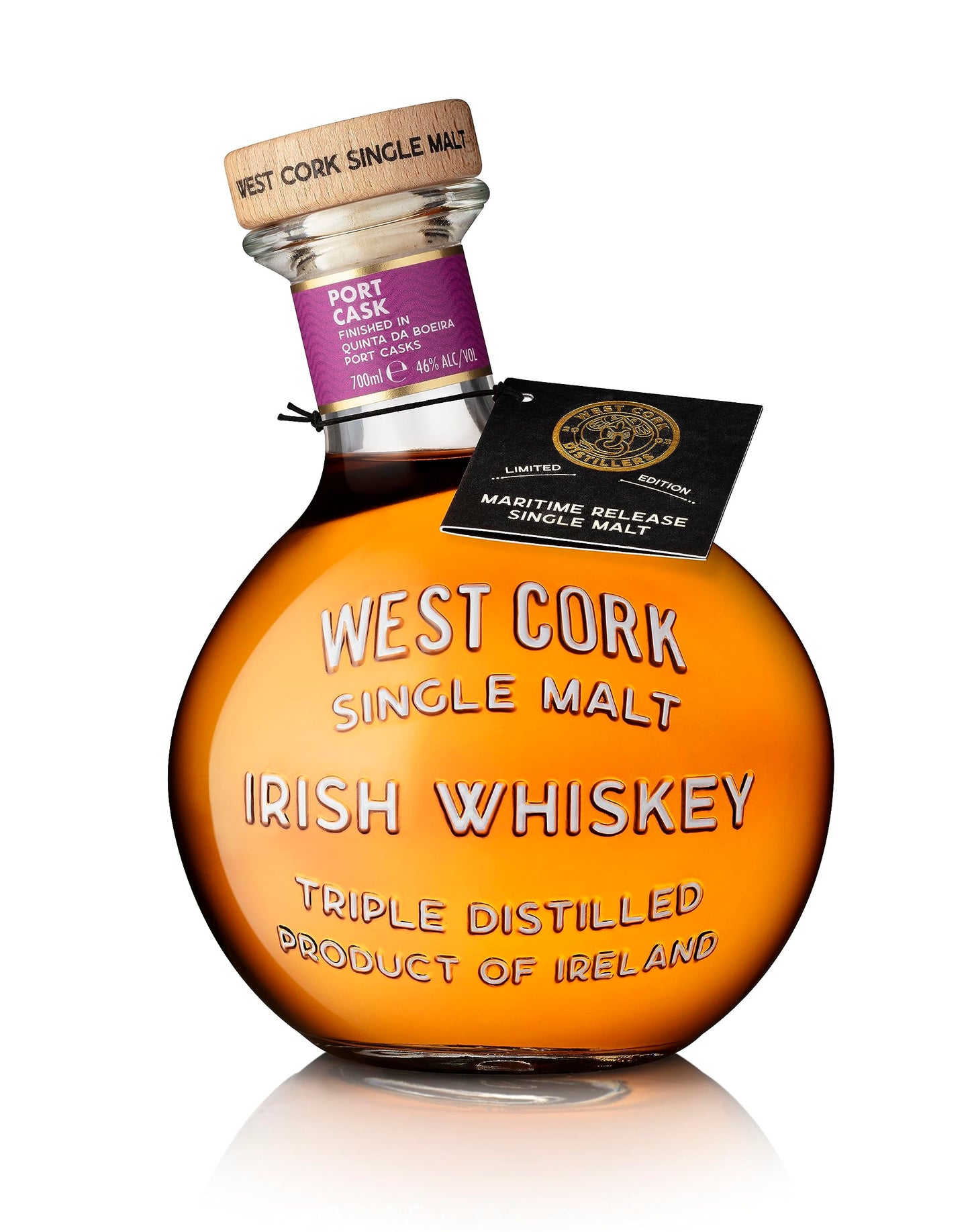 West Cork Port Cask Finish - Single Malt Whisky Irlandese Maturato in Botti di Porto, 46%, Bottiglia in Vetro da 70cl