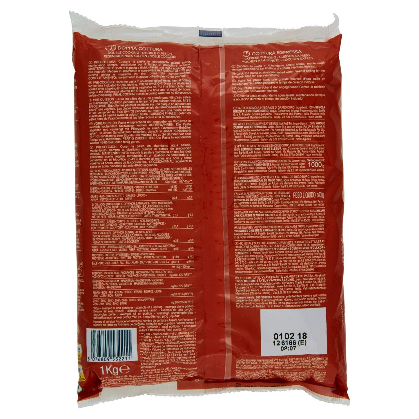 Barilla Pasta per pasta a grana piena, Rigate, confezione da 3 (3 x 1 kg)