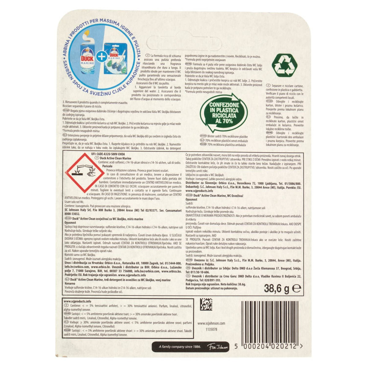 Duck Active Clean - Tavoletta Igienizzante WC, Profumo Marine, Confezione da 1 Pezzo