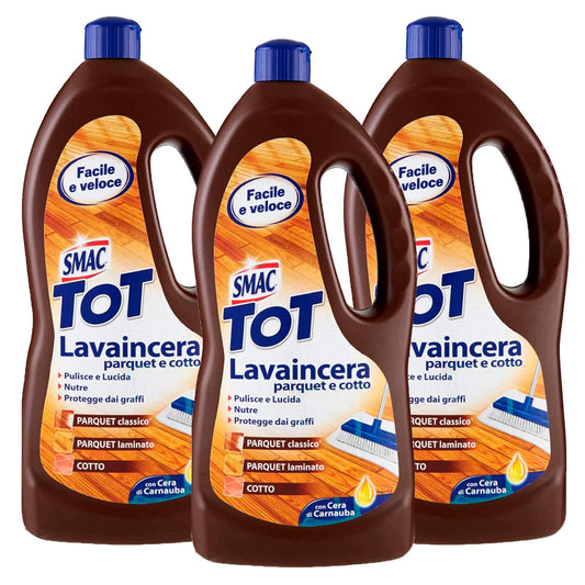 Smac - Tot Lavaincera Parquet e Cotto, Detergente Pavimenti con Cera di Carnauba, Azione Lucidante e Protettiva, 1000ml x 3 pezzi