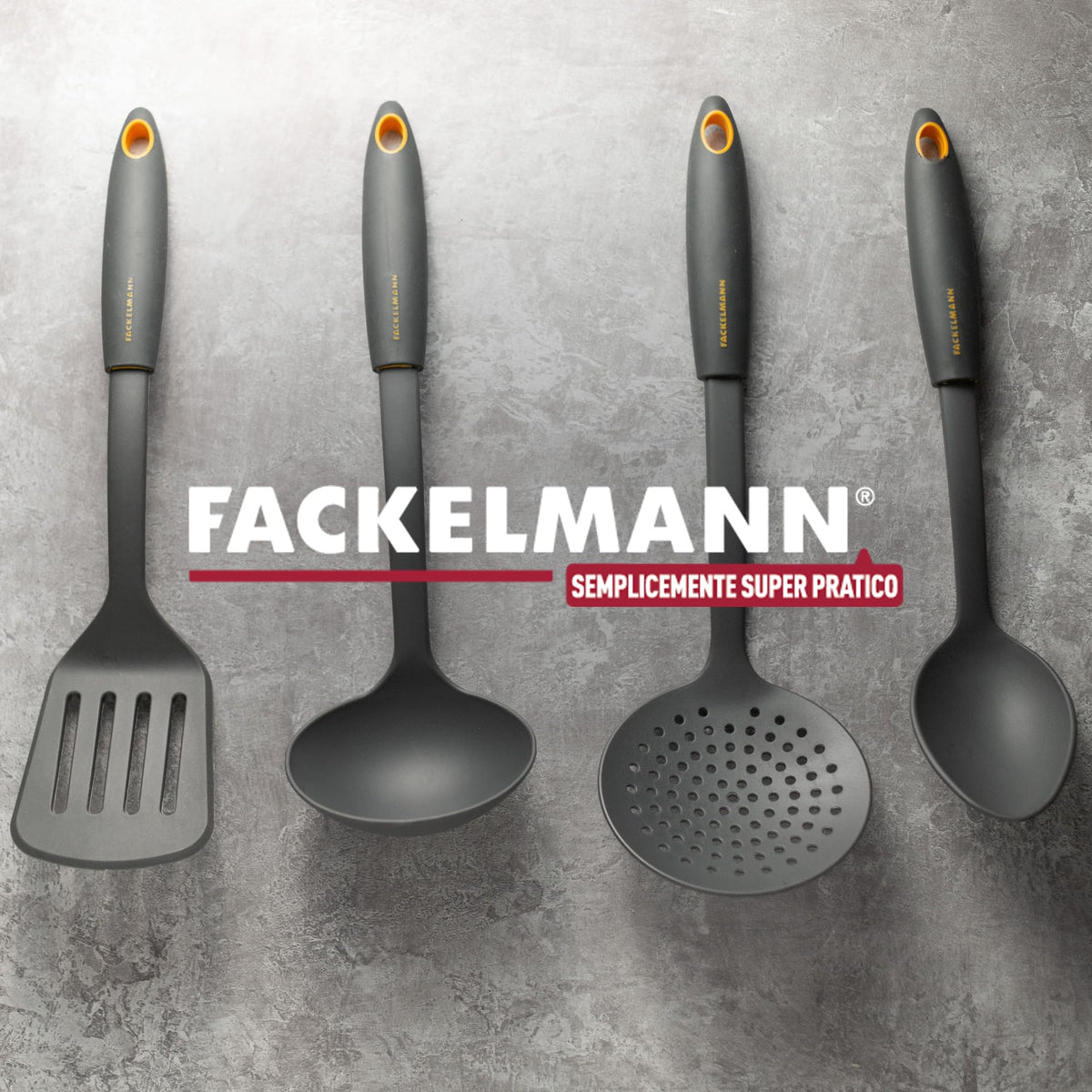 Fackelmann Collection Cucchiaio in Nylon, Manico Soft Touch (Colore: Arancio/Grigio), quantità: 1 Pezzo, Nero