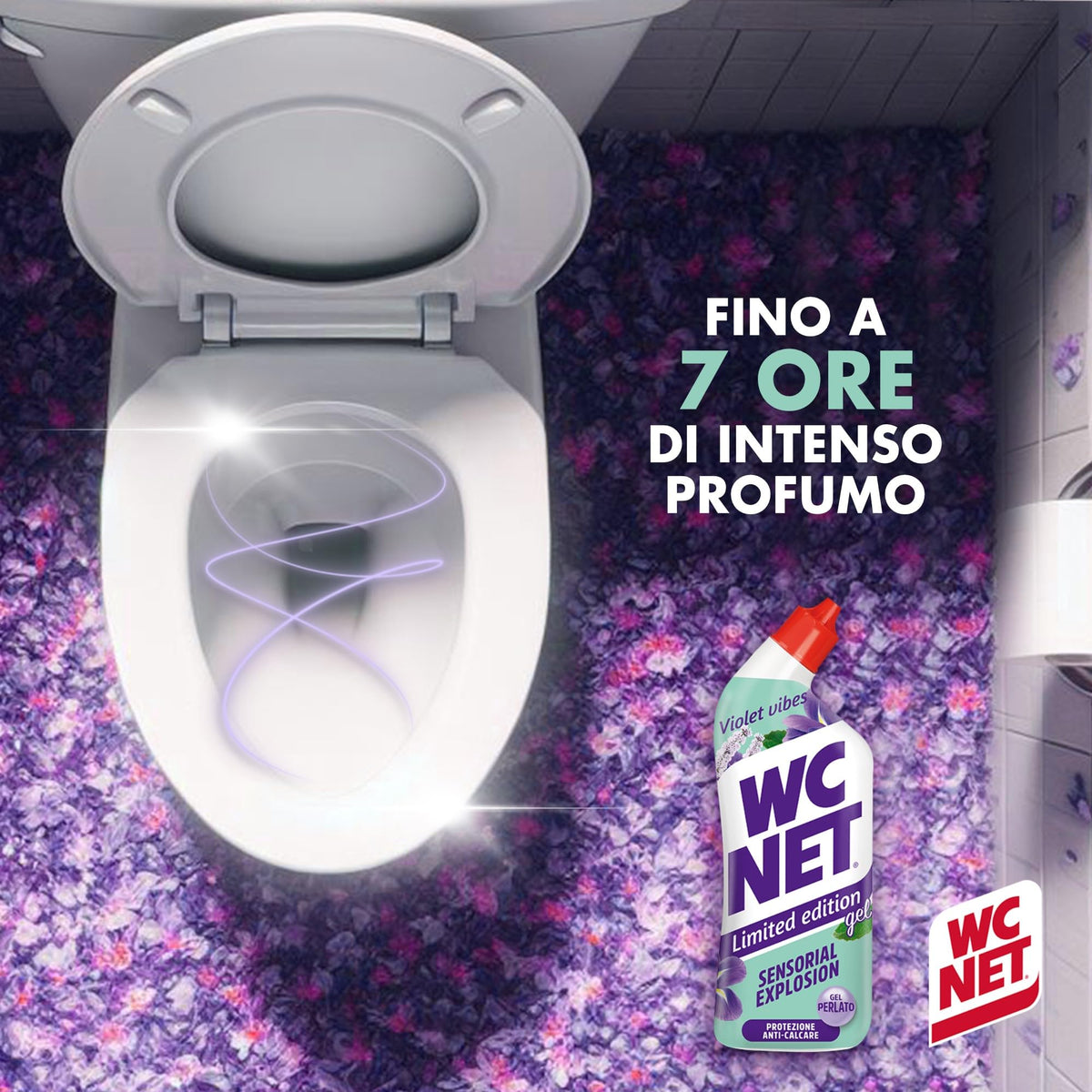 Wc Net - Limited Edition Violet Vibes, Detergente Liquido per Sanitari, Essenza Iris Viola e Patchouli, Prevenzione Calcare e Igienizzante per WC, 700 ml x 4 Confezioni