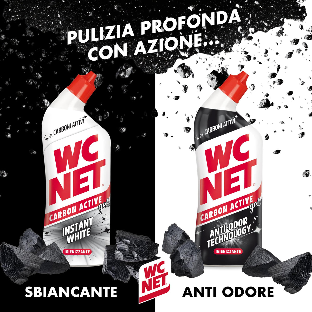 Wc Net – Carbon Active Instant White, Detergente Liquido per WC con Carboni Attivi, Prevenzione del Calcare e Igienizzante per WC, 700ml x 4 Confezioni