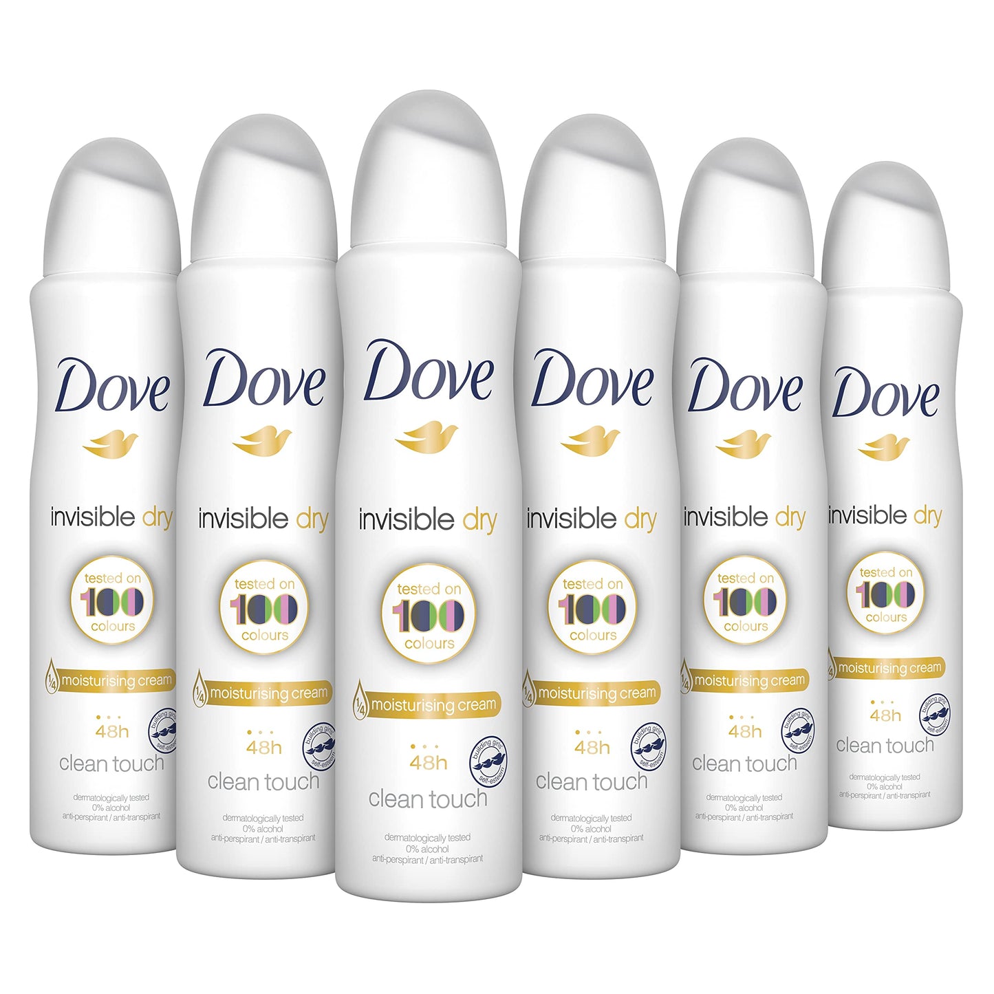 Dove, Deodorante Spray Invisible Dry, con Crema Idratante e Oli Naturali, Antitraspirante, Senza Alcool, Zero Macchie, Pelle Asciutta Fino a 48 Ore, Deodorante Uomo e Donna, 6 Pezzi da 150 ml