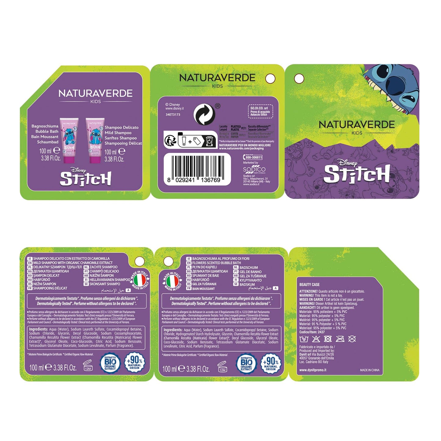 Naturaverde| Kids- Disney Stitch - Confezione Regalo, Shampoo 100 ml, Bagnoschiuma 100 ml + Beauty Case Stitch