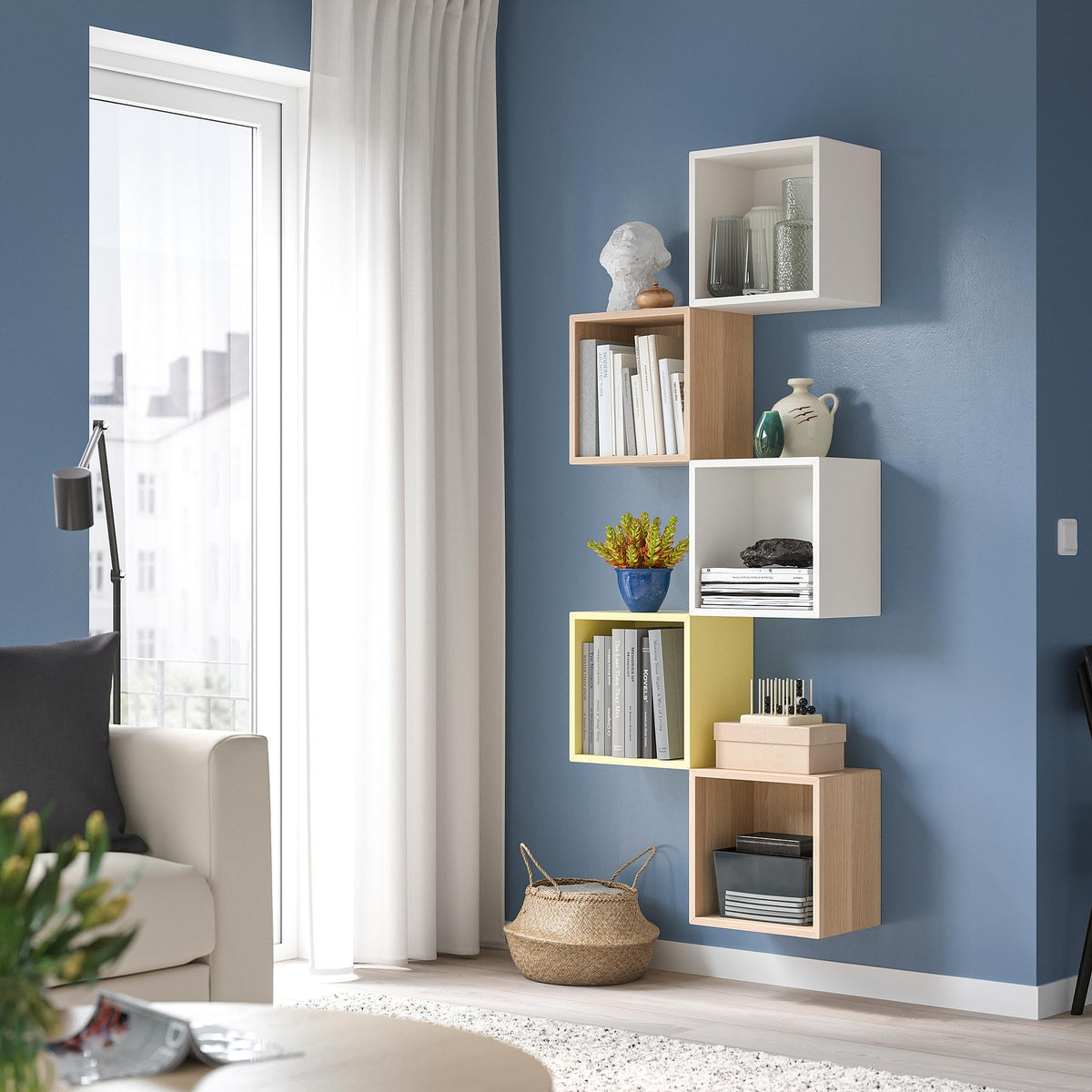 IKEA EKET - Scaffale da parete, 35 x 25 x 35 cm, effetto rovere tinto bianco