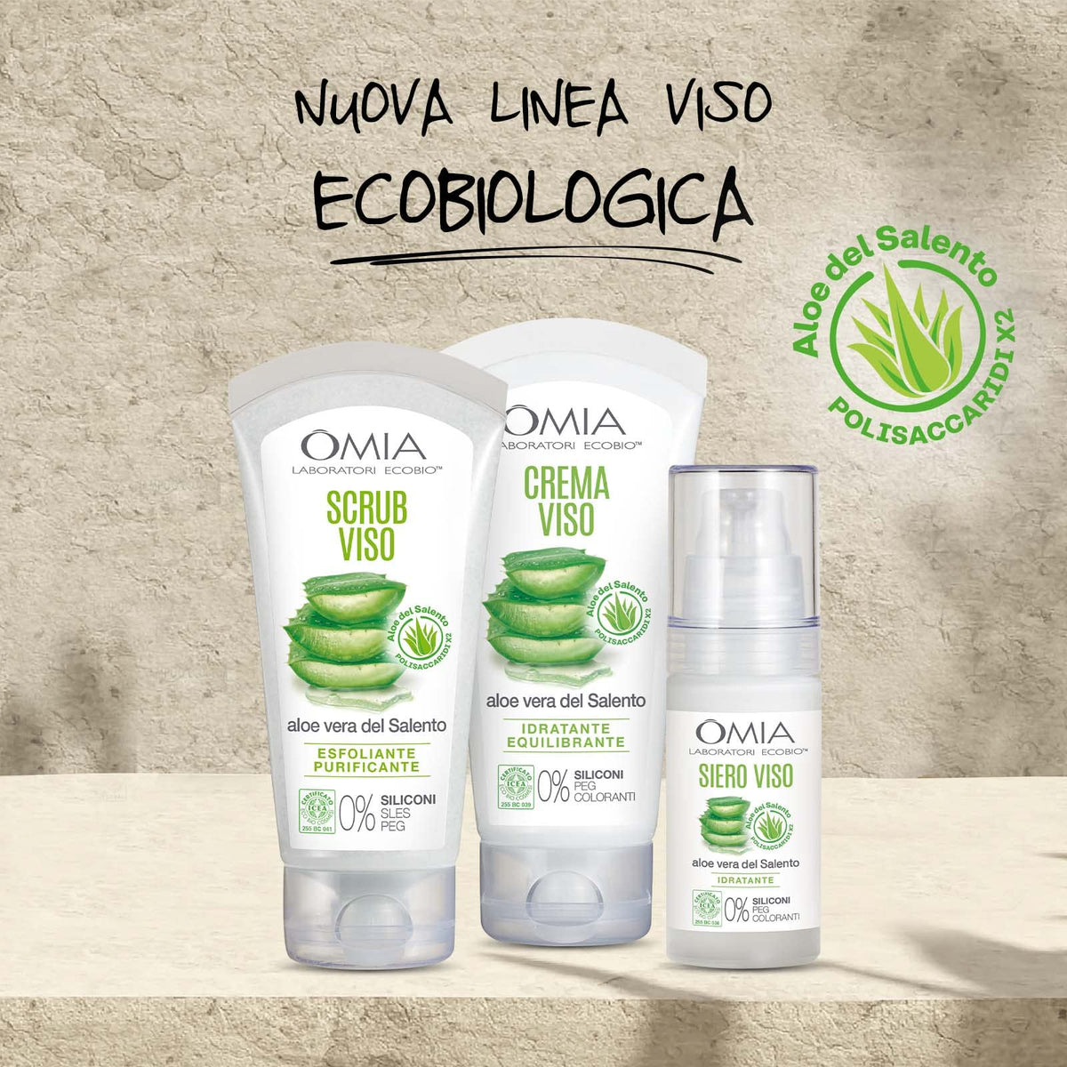 Omia, Scrub Viso Eco Bio Con Aloe Vera del Salento, Trattamento Esfoliante e Purificante, Per Pelli Normali e Miste, Senza Siliconi, Dermatologicamente Testato - Flacone da 75 ml