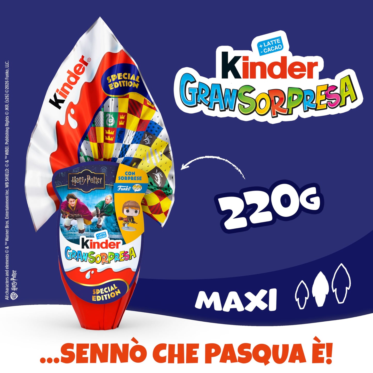 Kinder GranSorpresa Maxi Harry Potter, Uovo di Pasqua Kinder 2026 di Finissimo Cioccolato al Latte con Sorpresa Funko Pop Harry Potter, 220 g