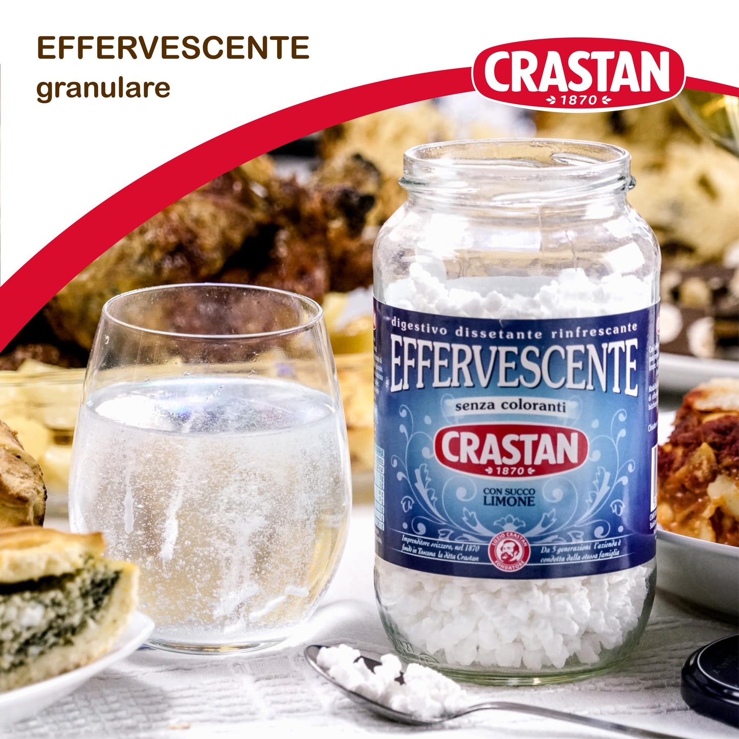 Crastan Preparato granulare per bevanda effervescente, con succo Limone - 12 vasetti da 250g [tot. 3kg]