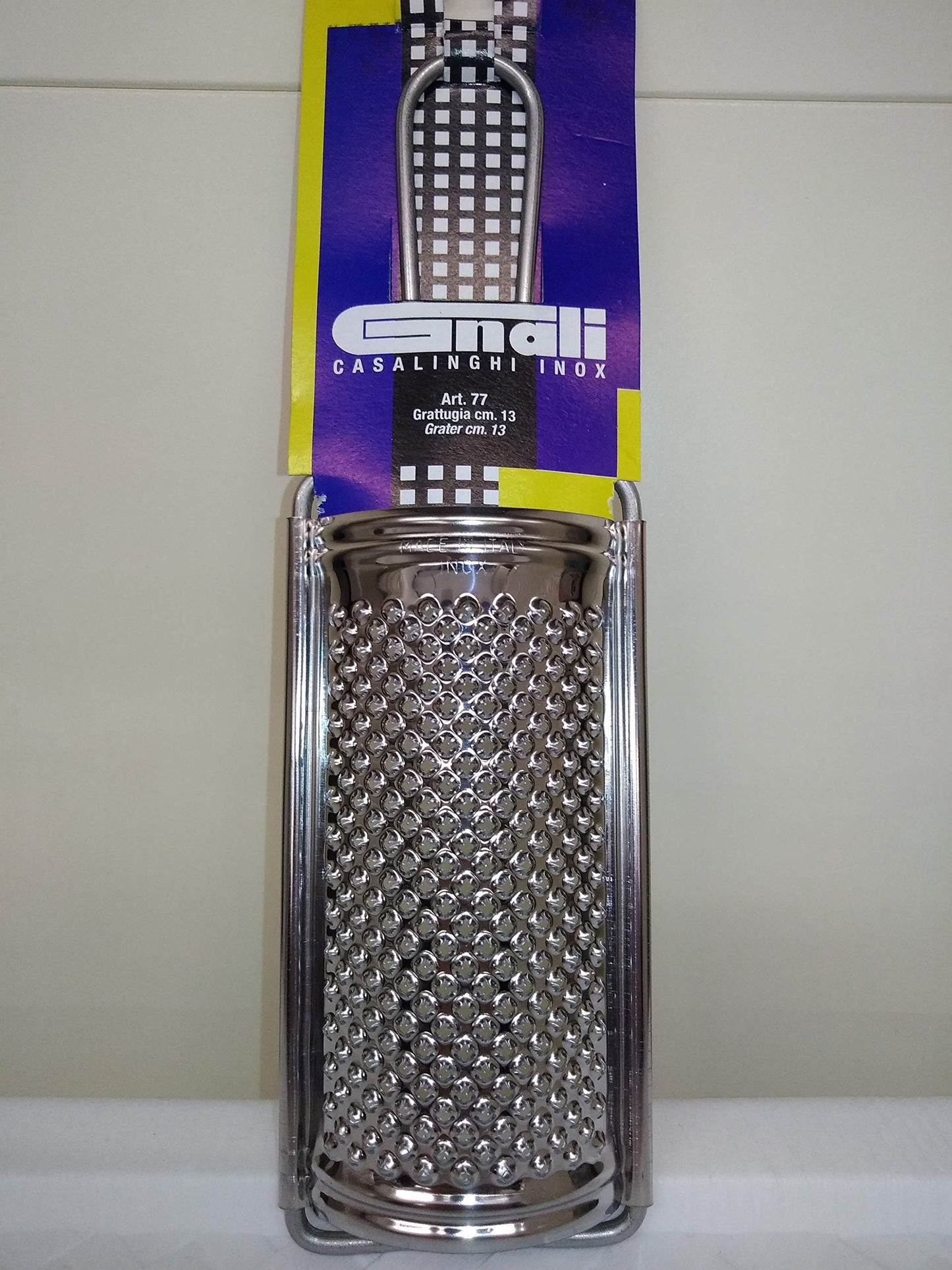F.Lli Gnali Bacicio Grattugia in Acciaio Inossidabile 18/C di Altissima qualità. Finitura Lucida, con Pratico Appendibile.
