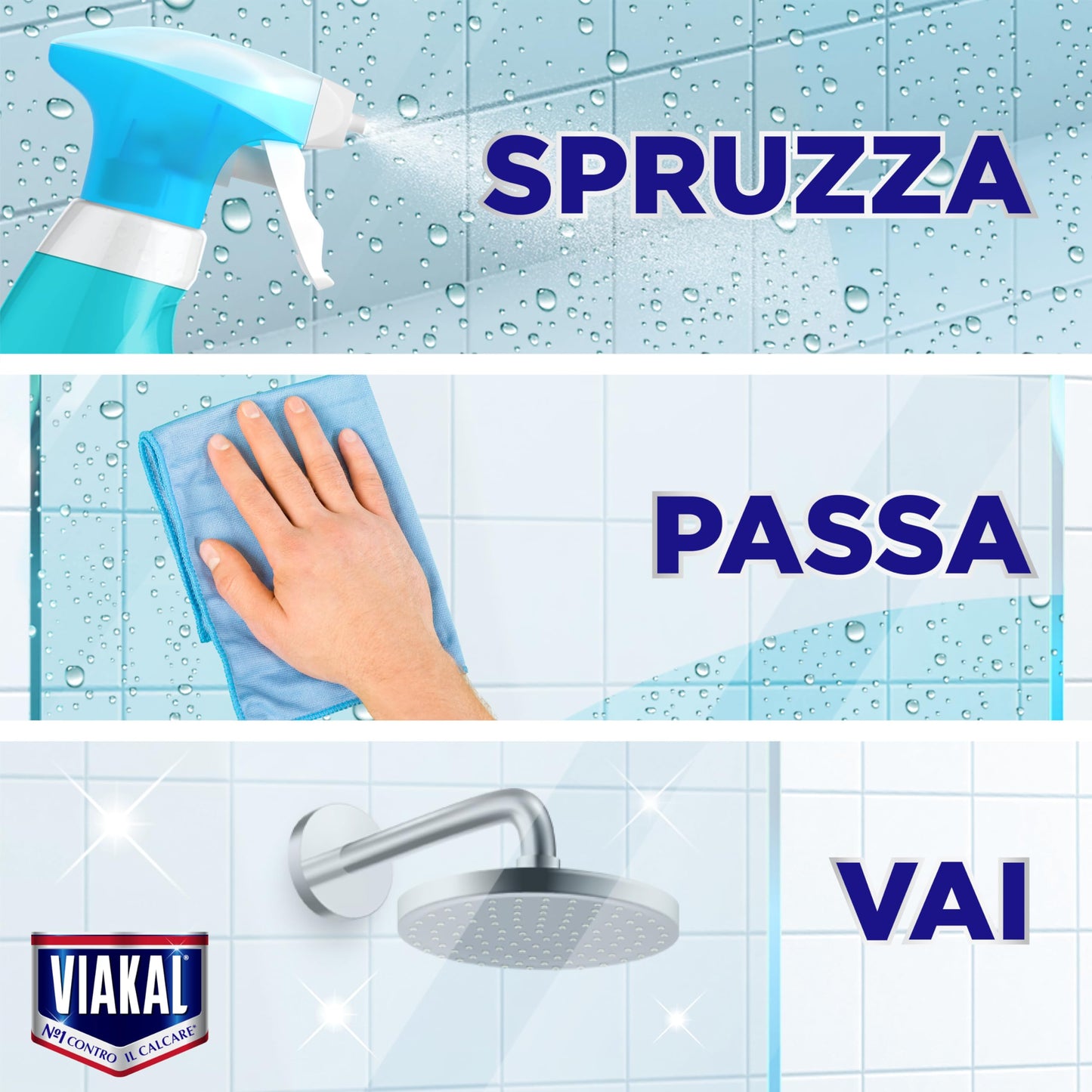 Viakal Express Spray Anticalcare Bagno, Confezione da 4 x 720ml, Fragranza Fiori Eleganti, Tecnologia Anti-Goccia, Elimina Fino Al 100% Di Calcare e Residui di Sapone, Con Segnalibro Viakal