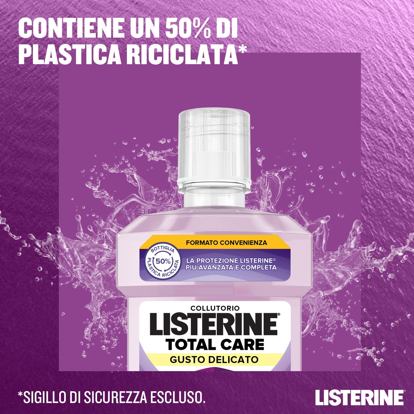 LISTERINE Collutorio, Total Care, Gusto Delicato, 6 Benefici in 1, Menta Delicata, Zero Alcol, Alito fresco - 2 x 1 L