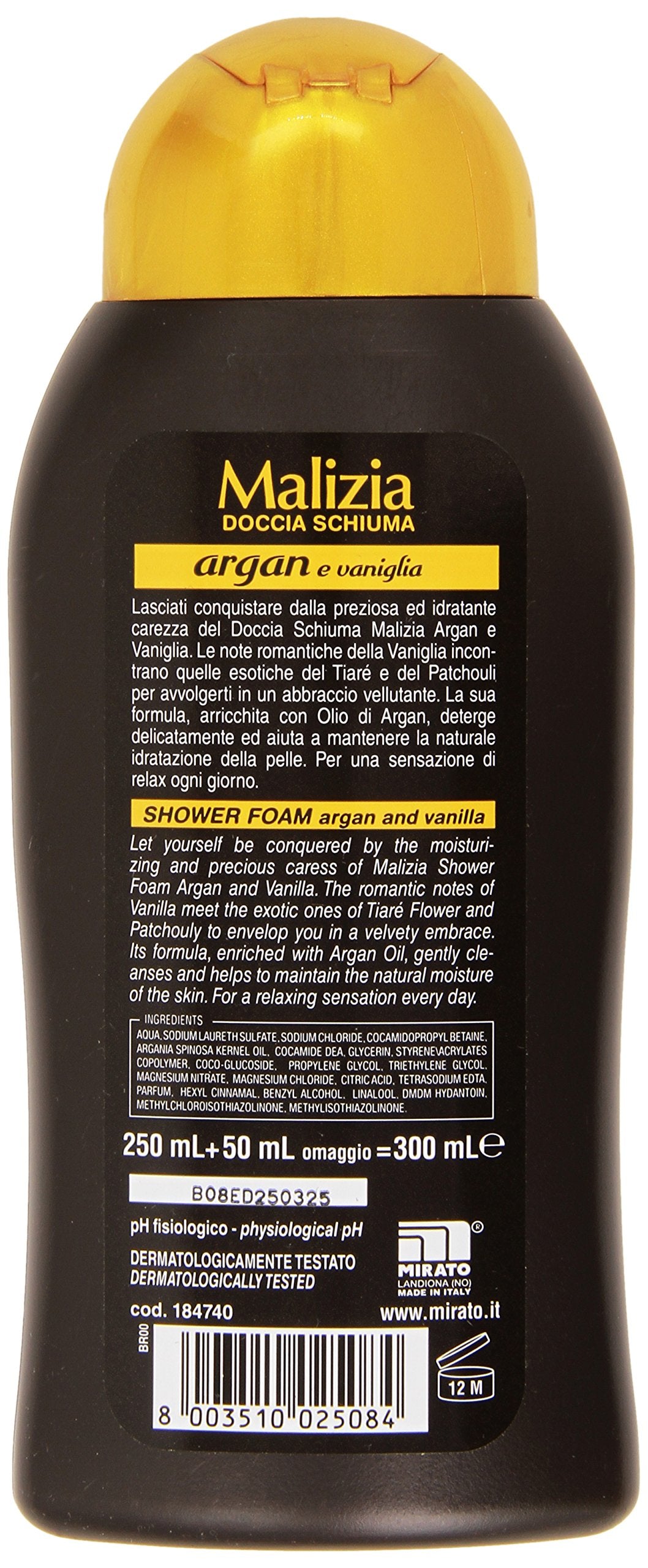 Malizia - Doccia Schiuma, Vellutante Argan e Vaniglia - 300 ml
