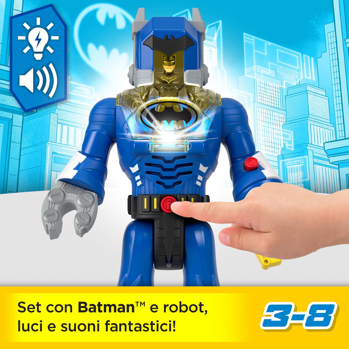 Fisher-Price Imaginext, Imaginext DC Super Friends Batman giocattoli, robot da 30,5 cm con luci, suoni e personaggio Batman Insider, giocattolo per bambini 3+ Anni, HGX98