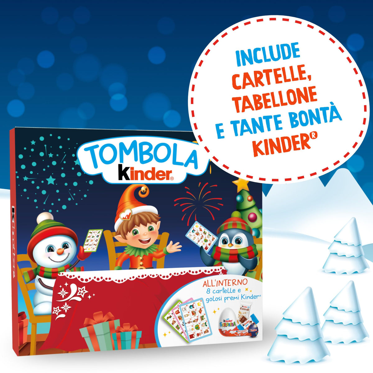 Kinder Tombola - 23 Snack Dolci al Cioccolato Assortiti con Cartelle e Tabellone Idea Realo e per Feste in Avvento, a Natale e Capodanno, 205 grammi