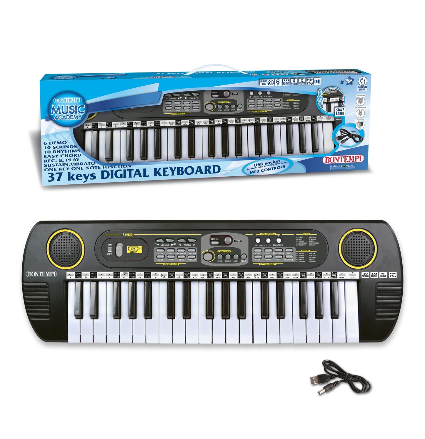Bontempi- Tastiera 37 Tasti, Multicolore, 54.6 x 5.1 x 17 cm, 12 3780