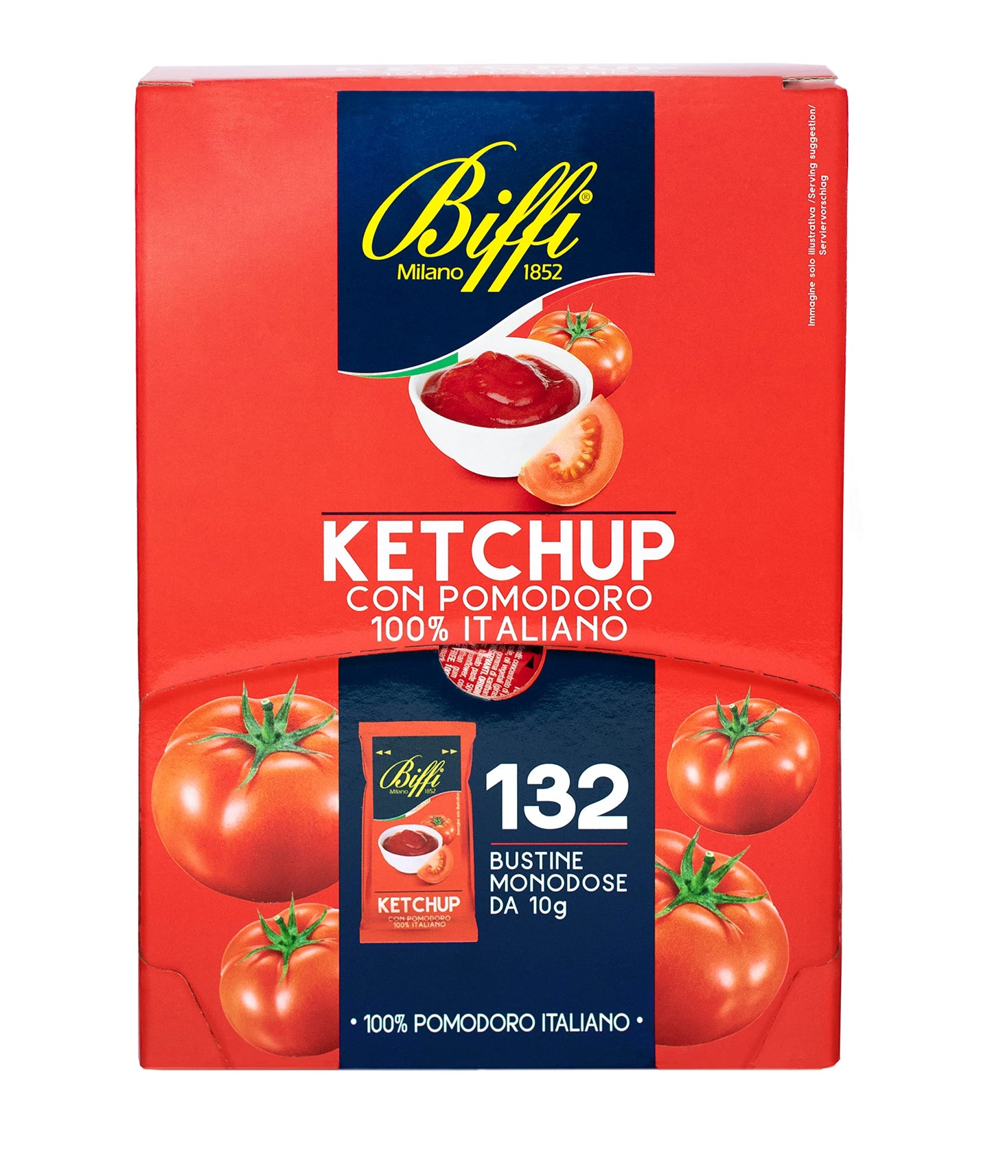 Biffi - Ketchup con pomodoro 100% Italiano - Monodose - 132 bustine monoporzione da 10 g