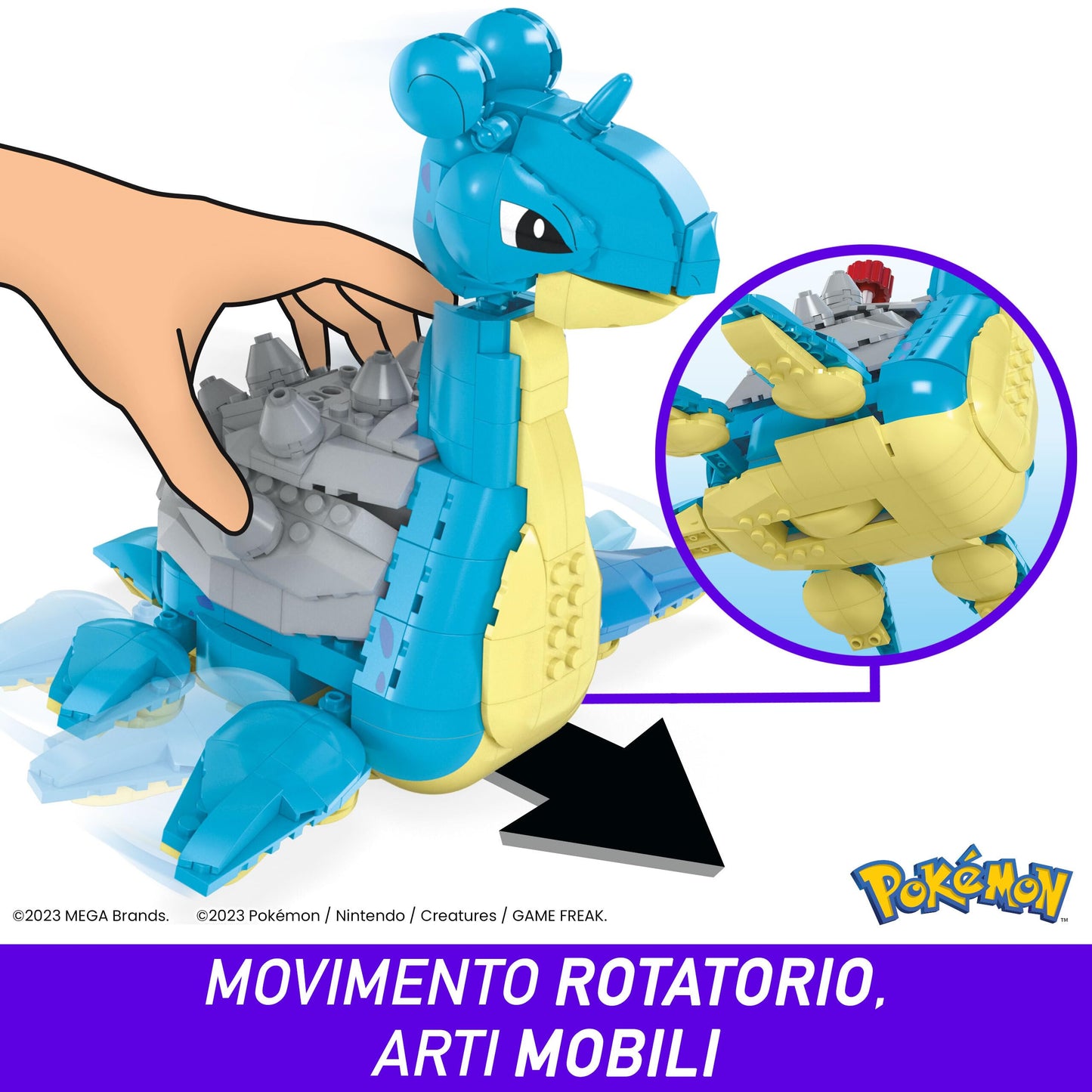 MEGA Pokémon - Lapras da Costruire e Collezionare con 527 Pezzi e Sistema Mattoncino Movimento, Alto 17+ cm, Personaggio da esporre, Giocattolo per Bambini, 8+ Anni, HKT26