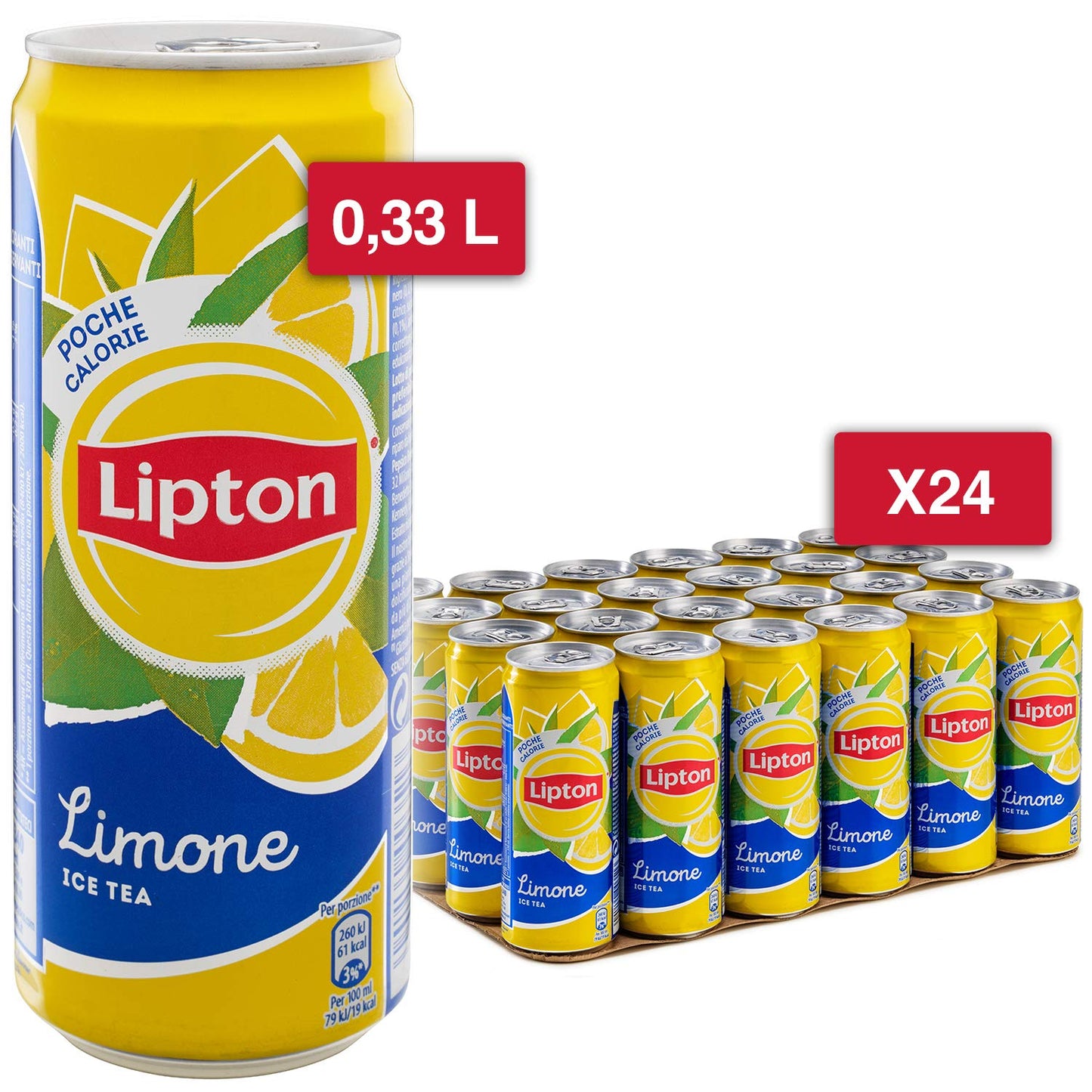 Lipton, Ice Tea, Tè Freddo al Gusto di Limone, Poche Calorie, con Stevia, Formato Sleek da 24x0,33L