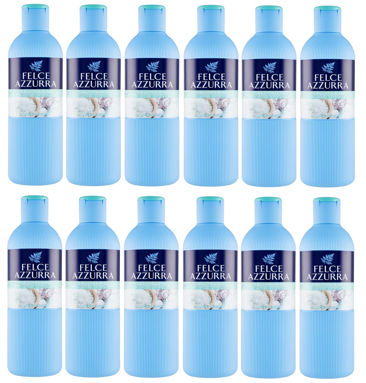 Confezione da 12 Paglieri Felce Azzurra Bagnodoccia Sali Marini, lavaggio corpo sale marino, gel doccia 650 ml