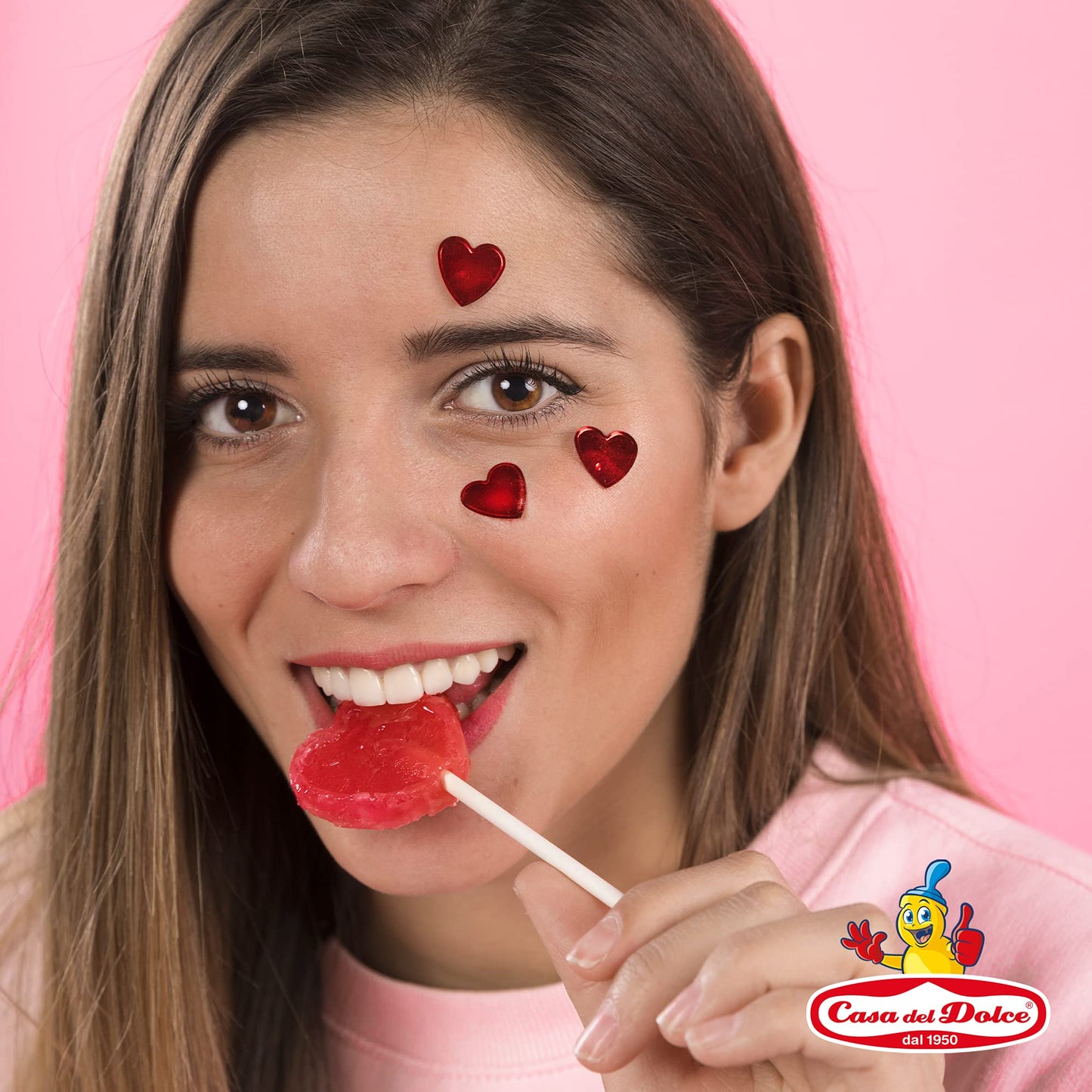 CASA DEL DOLCE Lecca Cuore Piccolo, Lecca Lecca a Forma di Cuore, Gusto Ciliegia, Box da 200 Pezzi, Incartati Singolarmente, Made in Italy, Senza Lattosio, Senza Glutine, Idee Regalo per Feste