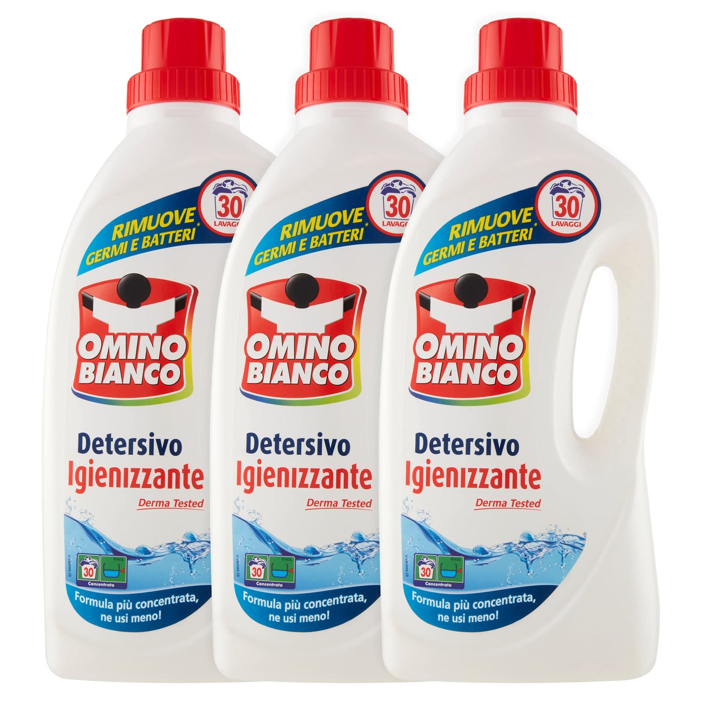 Omino Bianco - Detersivo Lavatrice Igienizzante Liquido, 90 Lavaggi, Igienizza i Capi e Rimuove Germi e Batteri, Formato Convenienza, 1500 ml x 3 Confezioni