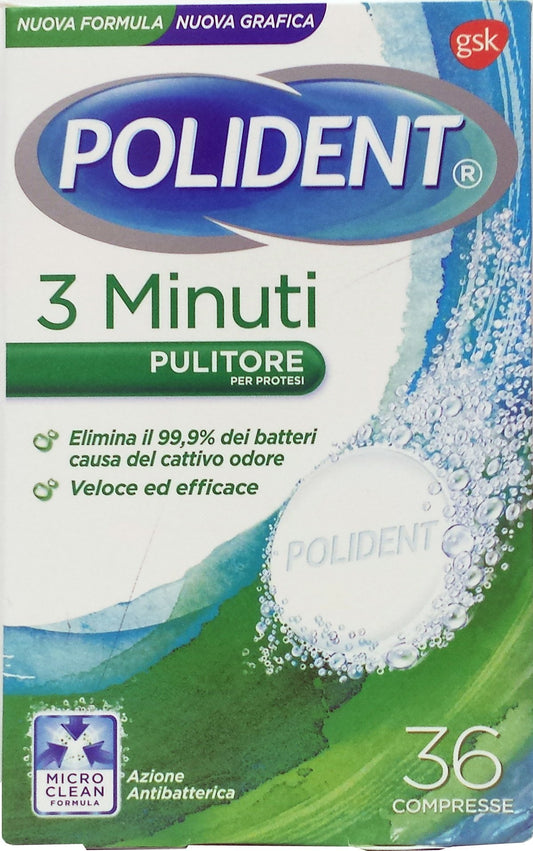 12 x POLIDENT Compresse Pulizia Dentiere 3 Minuti 36 Compresse 36 PEZZI