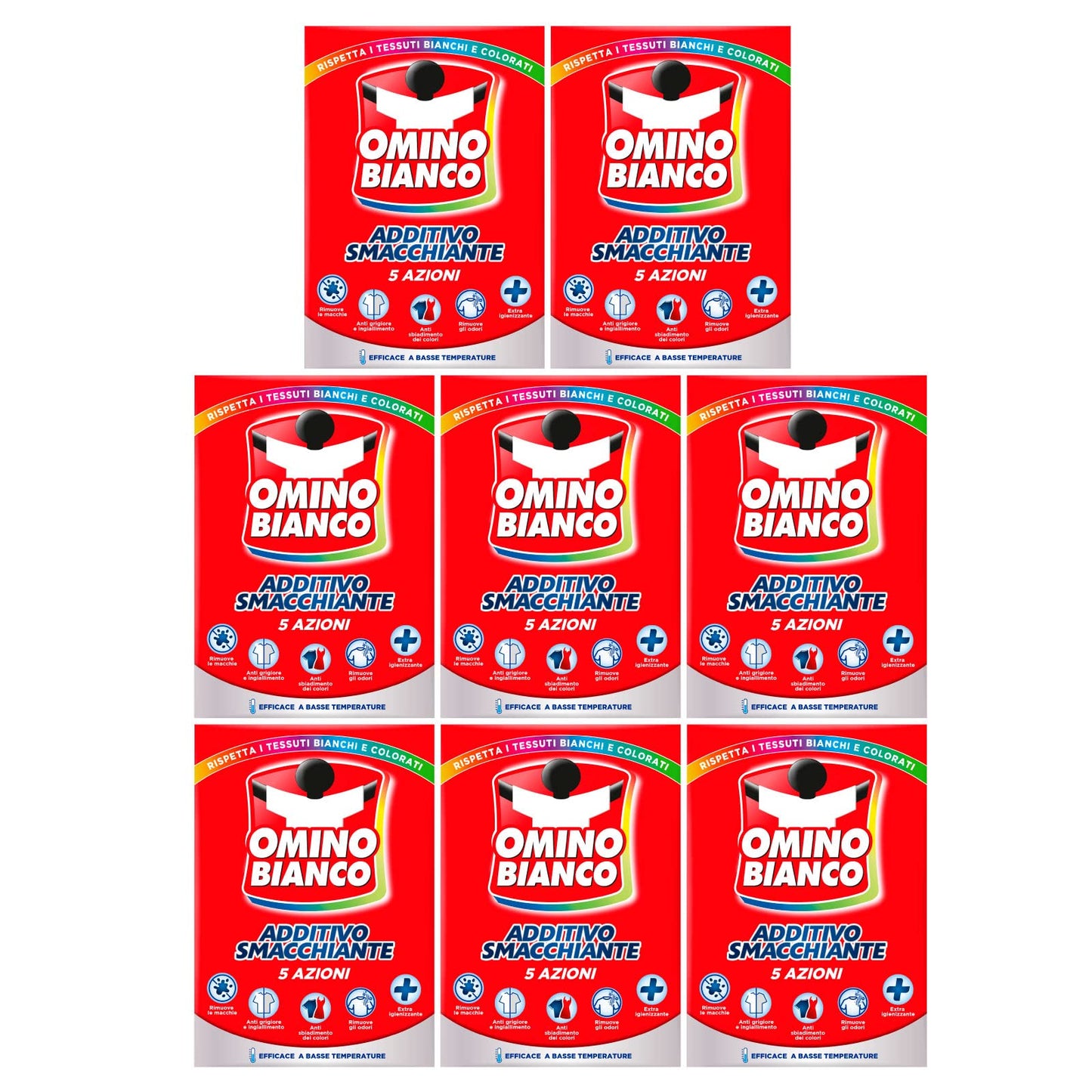 Omino Bianco - Additivo Lavatrice Totale 5 Azioni in 1 in Polvere per Bucato, Smacchiante e Igienizzante, 500 g x 8 Pezzi