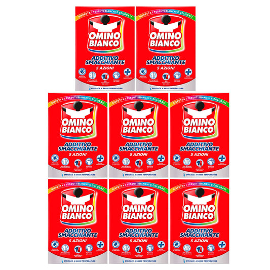Omino Bianco - Additivo Lavatrice Totale 5 Azioni in 1 in Polvere per Bucato, Smacchiante e Igienizzante, 500 g x 8 Pezzi