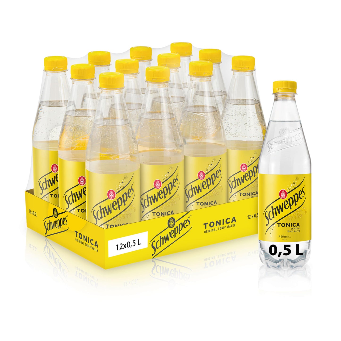 Schweppes Tonica, Bevanda Gassata al Gusto di Chinino, 12x500ml, Perfetta per Aperitivi e Cocktail, 100% Aromi Naturali